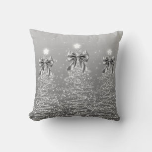 Elegant jul glänsande träd Silverfärgade konstgjor Kudde