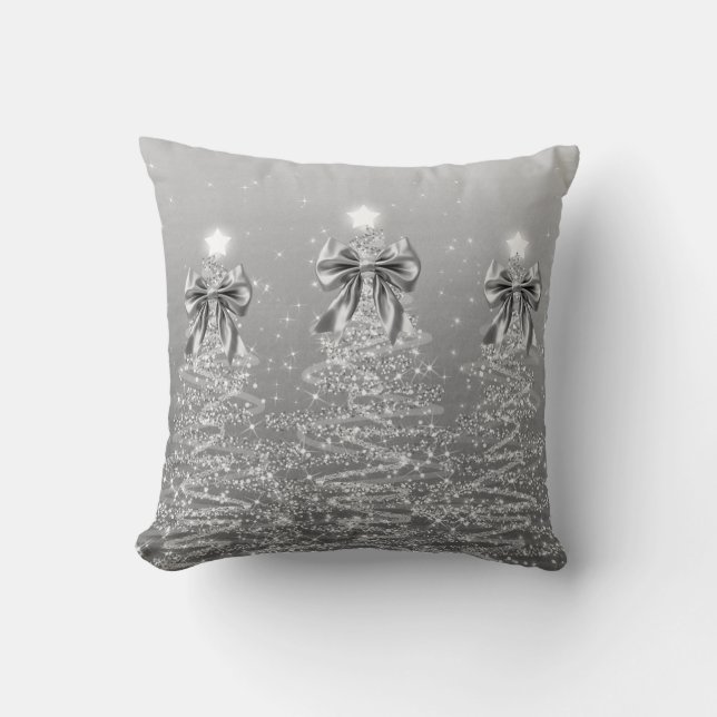 Elegant jul glänsande träd Silverfärgade konstgjor Kudde (Framsida)