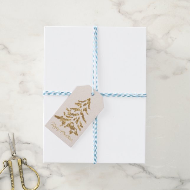Elegant Jul Gold Träd God Jul  Presentetikett (Med Snöre)