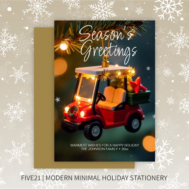Elegant Jul Golf Cart Ornament ・ Guld Julkort (Skapare uppladdad)