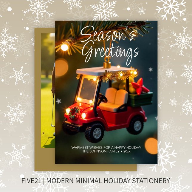 Elegant Jul Golf Cart Ornament ・ Photo Guld Julkort (Skapare uppladdad)