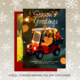 Elegant Jul Golf Cart Ornament ・ Photo Red Julkort