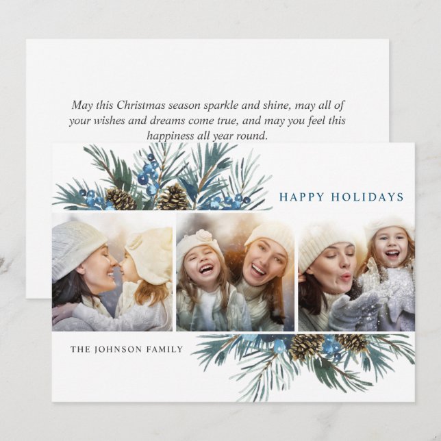 Elegant jul Gräs Cones 3 Photo Hälsning Julkort (Fram/baksida)