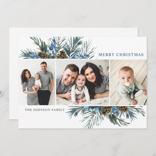Elegant jul Gräs Cones 3 Photo Hälsning Julkort (Fram/baksida)