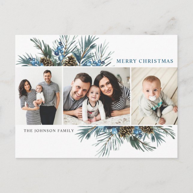 Elegant jul Gräs Cones 3 Photo Hälsning Vykort (Framsida)