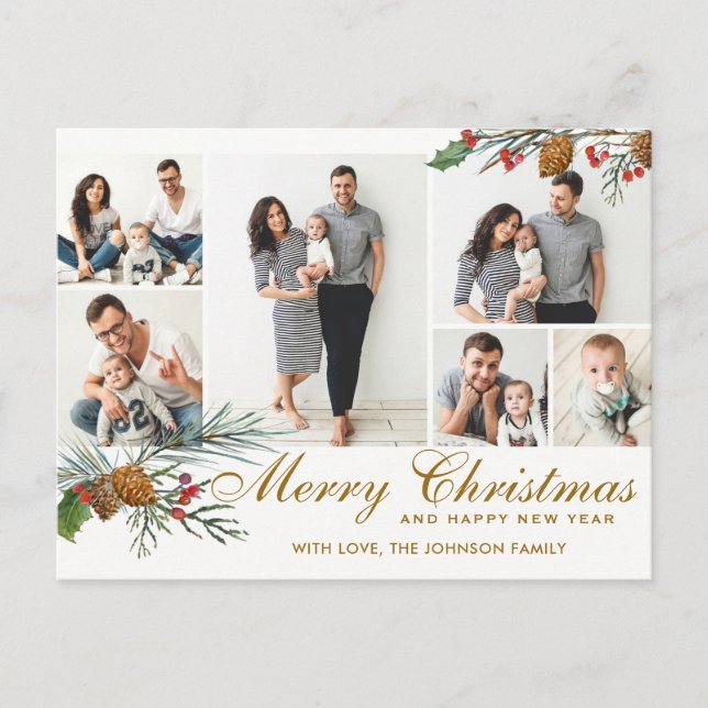 Elegant jul Gräs Cones 6 Photo Hälsning Helg Vykort (Framsida)