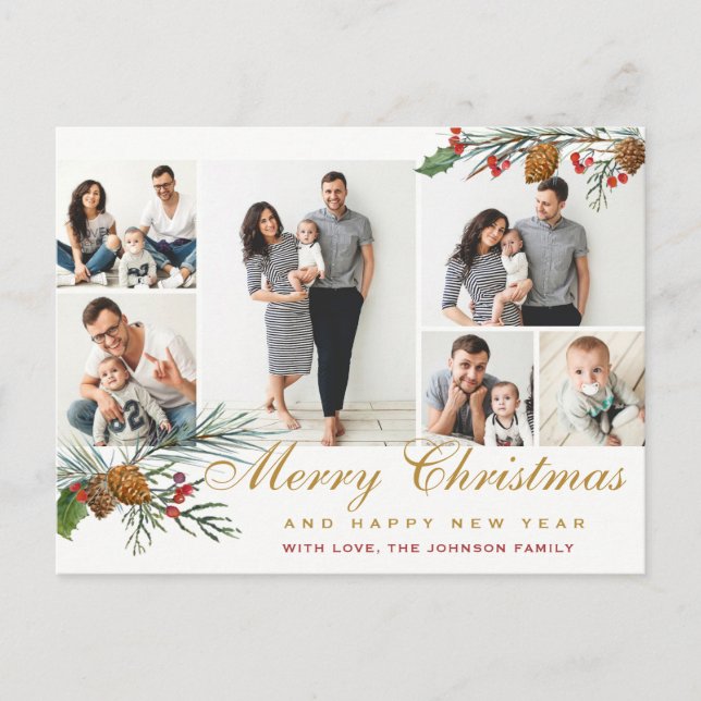 Elegant jul Gräs Cones 6 Photo Hälsning Vykort (Framsida)