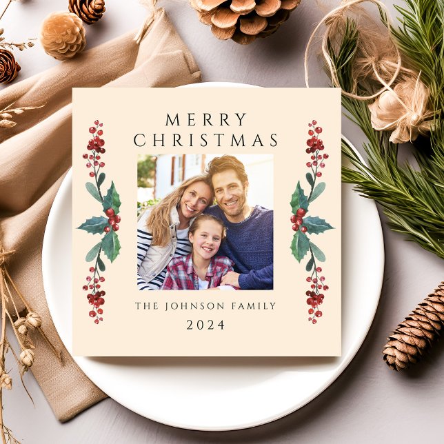 Elegant jul Greenery Photo Julkort (Elegant Christmas Greenery Photo Holiday Card)