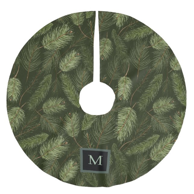 Elegant jul Grenar på svart med Monogram Julgransmatta Borstad Polyester (Framsidan)