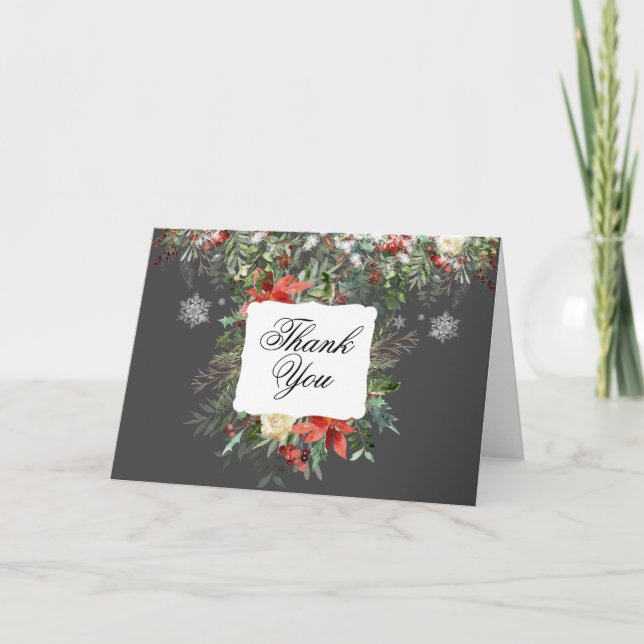 Elegant Jul-Gröntar/Snöflingor Bröllop Tack Kort (Framsida)