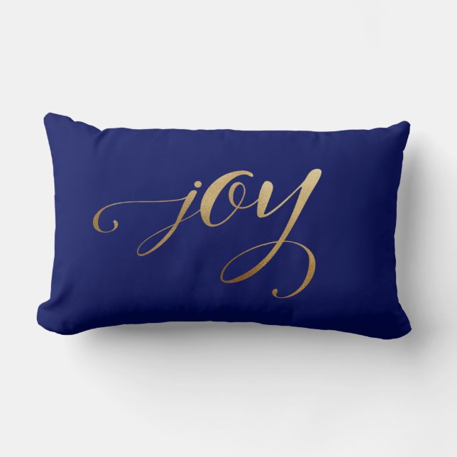 Elegant jul, Guld Helgdag Joy Navy Blue Lumbarkudde (Framsida)