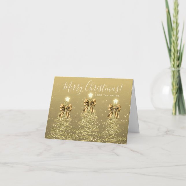 Elegant jul guld julgranar hälsning  helgkort (Framsida)