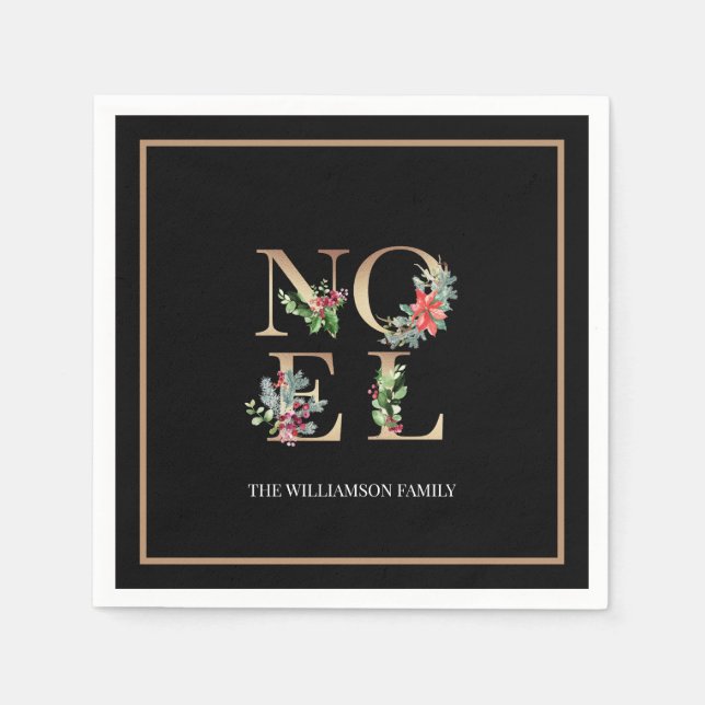 Elegant jul Guld Noel Greenery Berries Pappersservett (Framsidan)