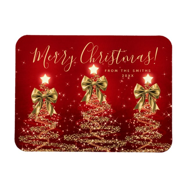 Elegant jul guld röda julgranar + år magnet (Horisontell)
