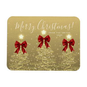 Elegant jul guld röda julgranar + år magnet