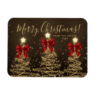 Elegant jul guld röda julgranar + år magnet