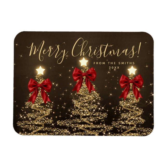 Elegant jul guld röda julgranar + år magnet (Horisontell)