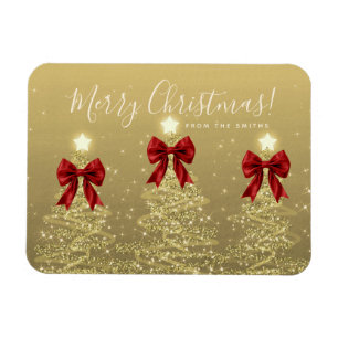 Elegant jul guld röda julgranar hälsning magnet