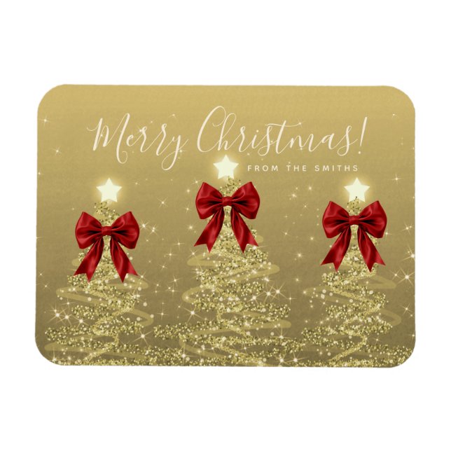Elegant jul guld röda julgranar hälsning  magnet (Horisontell)
