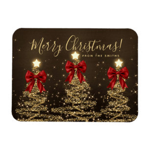 Elegant jul guld röda julgranar hälsning magnet