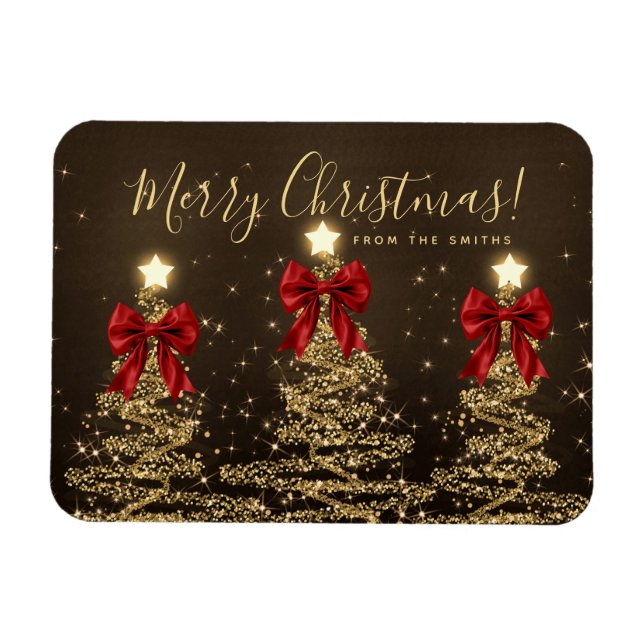 Elegant jul guld röda julgranar hälsning  magnet (Horisontell)