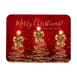Elegant jul guld röda julgranar hälsning magnet