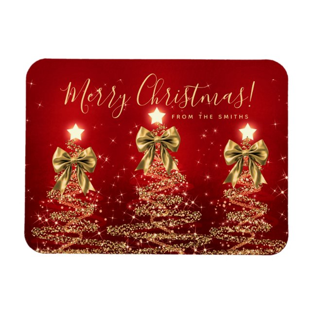 Elegant jul guld röda julgranar hälsning  magnet (Horisontell)