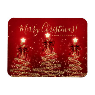 Elegant jul guld röda julgranar hälsning magnet