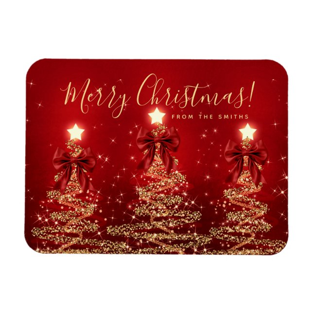 Elegant jul guld röda julgranar hälsning  magnet (Horisontell)