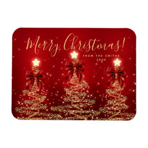 Elegant jul guld röda julträd + år magnet