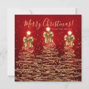 Elegant Jul Guld Röda Julträd Hälsning Julkort