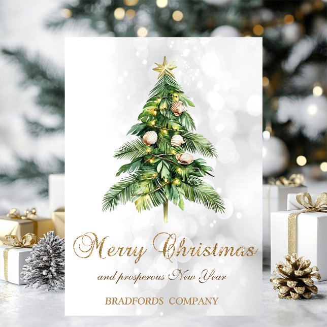 Elegant Jul Handflatan Träd Seashells Bokeh Helgkort (Skapare uppladdad)