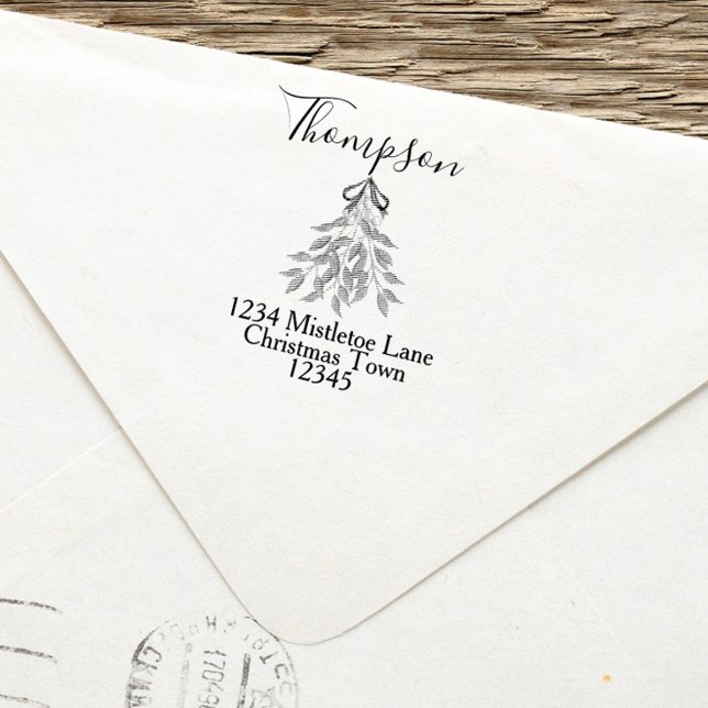Elegant Jul-Helgdag Botanisk Returadress Självfärgande Stämpel (Mistletoe and berries return address self inking stamp)