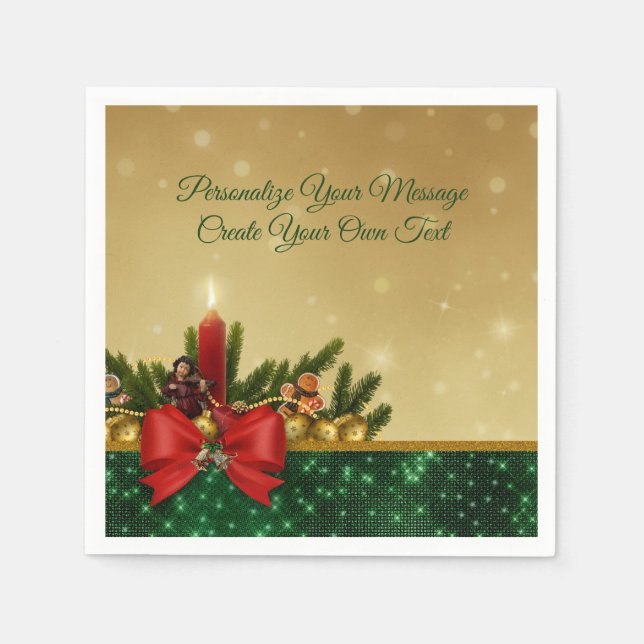 Elegant Jul Helgdag Holly, Bow & Candle Pappersservett (Framsidan)