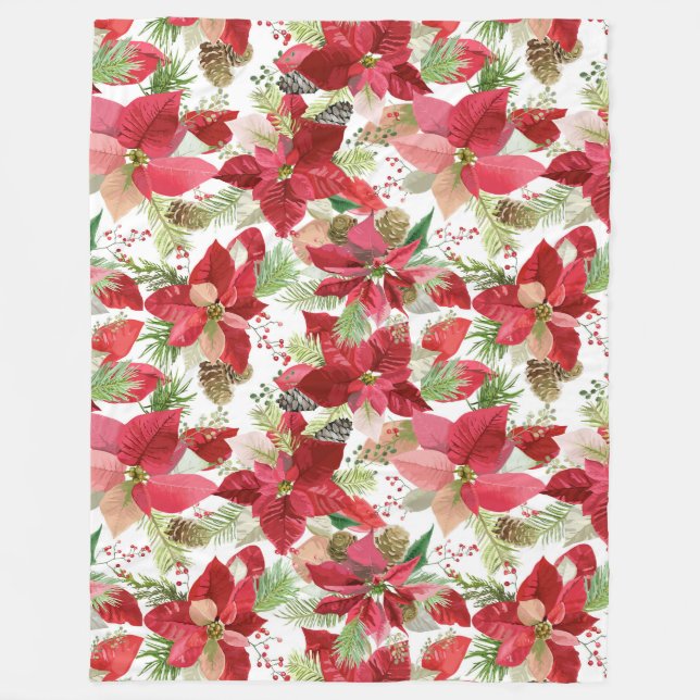 Elegant jul Helgdag Poinsettia Gräs Cone Fleecefilt (Framsidan)