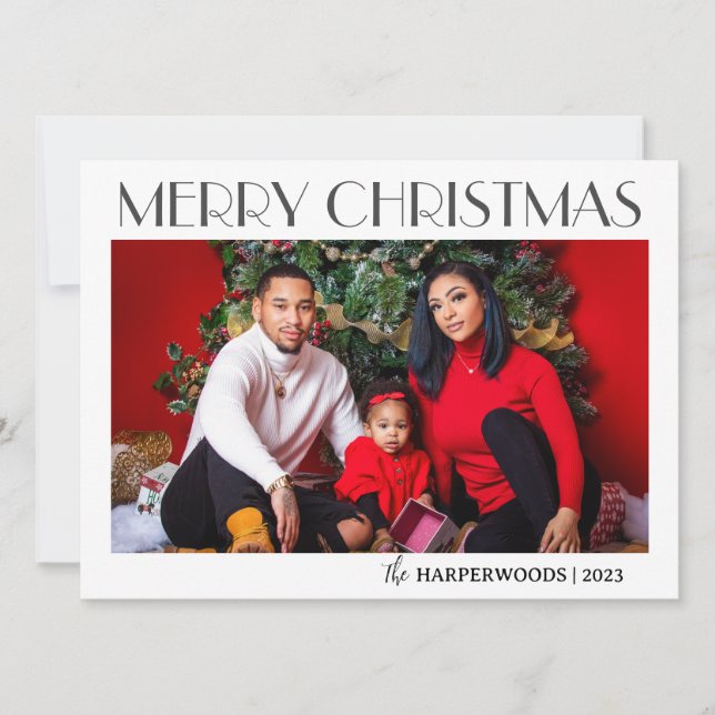 Elegant Jul-helgdagar Skriptfamilj ett foto Julkort (Framsida)