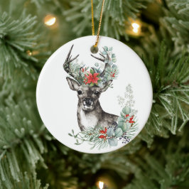 Elegant Jul Hjort Poinsettia Helgdag Julgransprydnad Keramik
