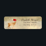 Elegant Jul-Hjorten Santa Hat,Glittery Returadress Etikett<br><div class="desc">Jul-hjort med julhatt och gnistra på guld glitterbakgrund. En elegant och en sofistikerad designe.Kostumize med ditt namn och adress.</div>