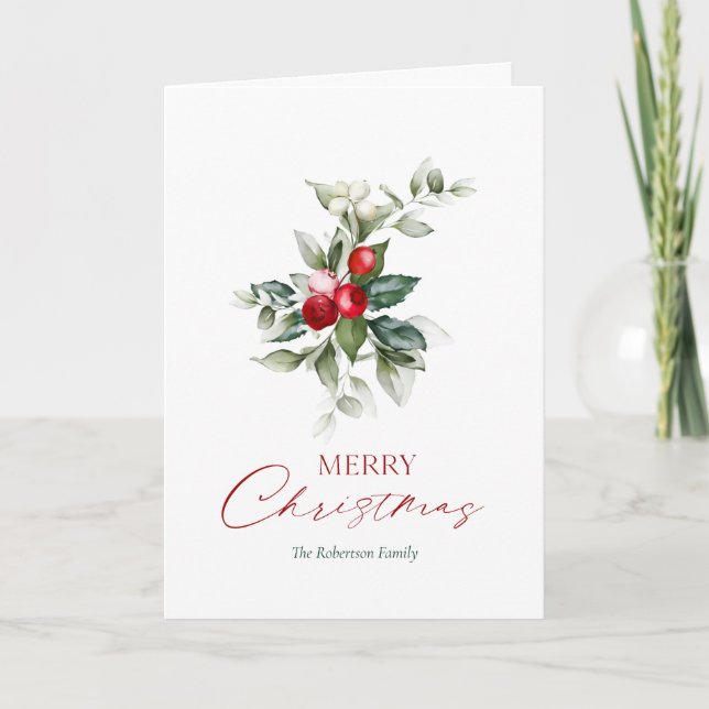 Elegant Jul Holly Card Kort (Framsida)