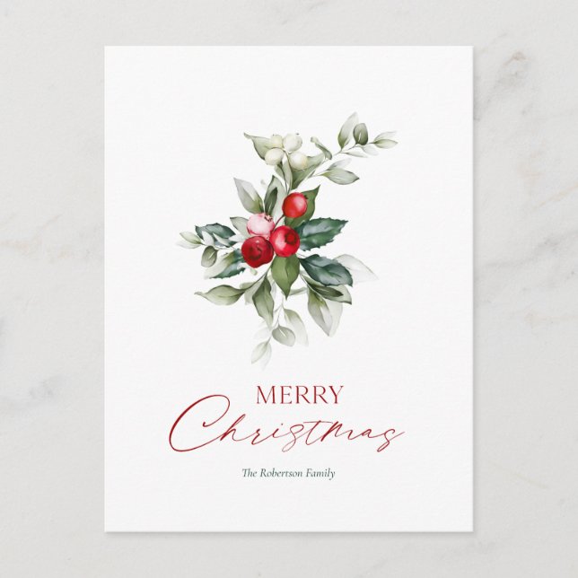 Elegant Jul Holly Card Vykort (Framsida)