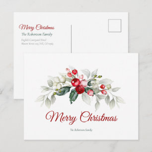 Elegant Jul Holly Card Vykort