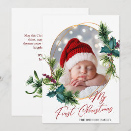 Elegant jul Holly Gräs Photo Helgdag Card Julkort