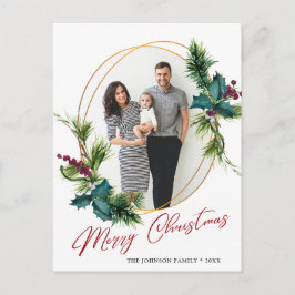 Elegant jul Holly Gräs Ram Photo Hälsning Vykort