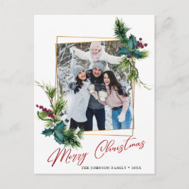 Elegant jul Holly Gräs Ram Photo Hälsning Vykort