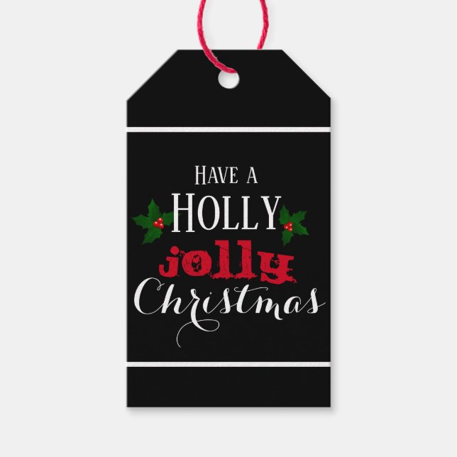 Elegant jul Holly Jolly Red Berry Typography Presentetikett (Framsidan)