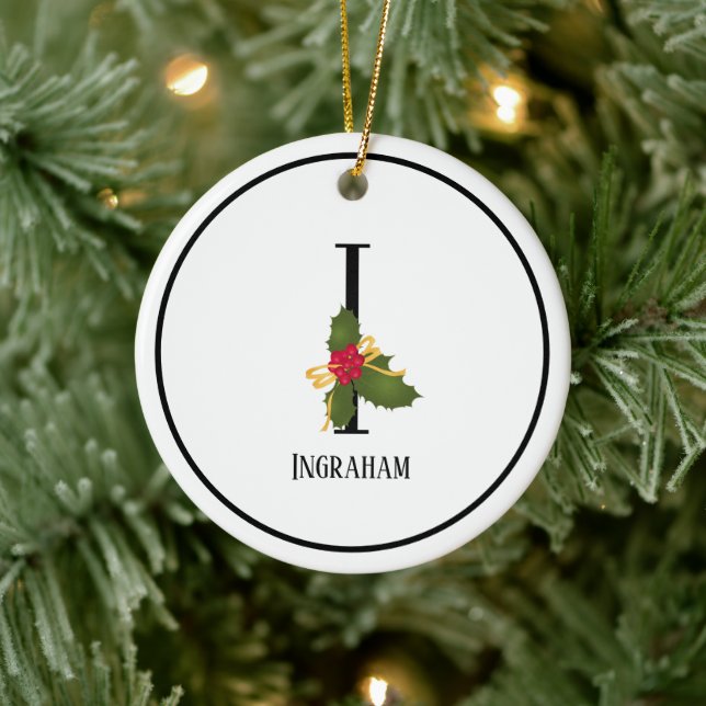 Elegant jul Holly Monogram Brev I Julgransprydnad Keramik (Träd)