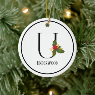Elegant jul Holly Monogram Brev U Julgransprydnad Keramik