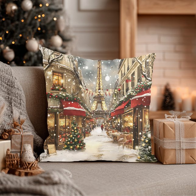 Elegant jul i Paris semester  Kudde (Elegant Christmas in Paris Holiday Throw Pillow)