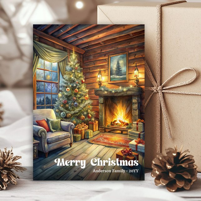 Elegant jul interiör kort vattenfärg högtid (Elegant Christmas interior card watercolor holiday

)