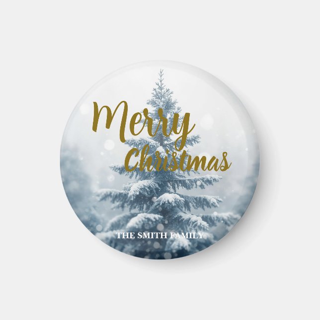 Elegant jul julgran vinter tallskog magnet (Framsidan)